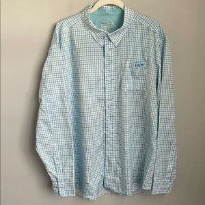 Huk Men's Light Blue Plaid Long Sleeve Button Down Shirt Size Large